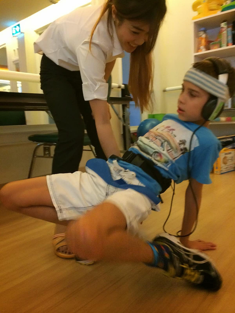 Flynn Rigby undergoing physiotherapy during his second treatment for Cerebral Palsy